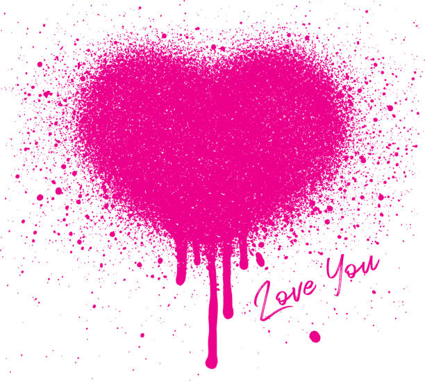Graffiti style heart image with paint splatters Vector image of a heart made with pray paint and splatters over white background. spray paint stock illustrations