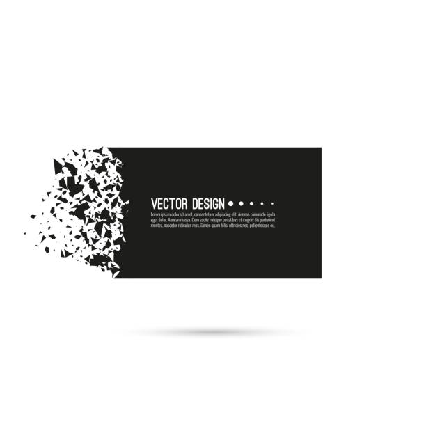 Explosive black rectangular banner. Explosive black banner. Vector rectangle breaking into small debris with sharp particles. sliver stock illustrations