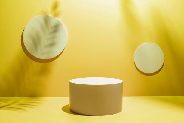 istock Creative layout made of Cosmetic pastel yellow background for product presentation 1202559849
