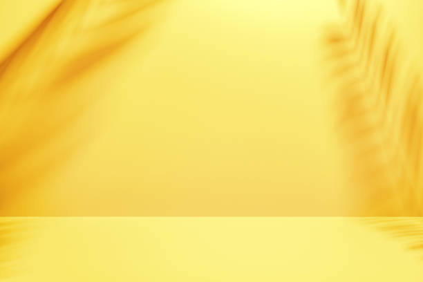 istock Two palm fronds casting shadows on a yellow wall 1202559868