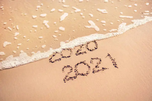 Photo of New Year 2021 replace 2020 on the sea beach summer concept