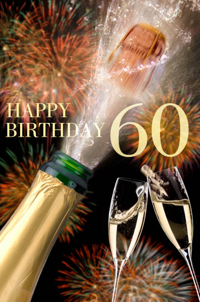 congratulazioni e buon compleanno 60 ° - champagne flute jubilee champagne wine foto e immagini stock
