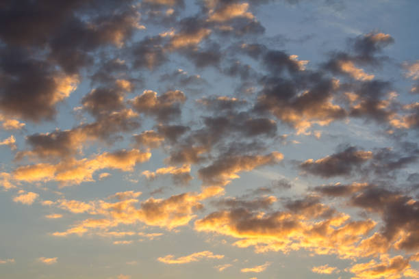 istock Sunset sky covered with orange puffy clouds in the evening. 1202567201