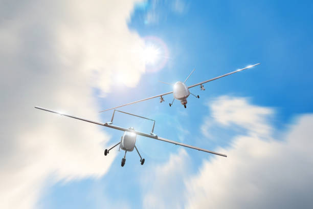 istock Chasing speed motion a military drone to others, aerial combat. 1202567281