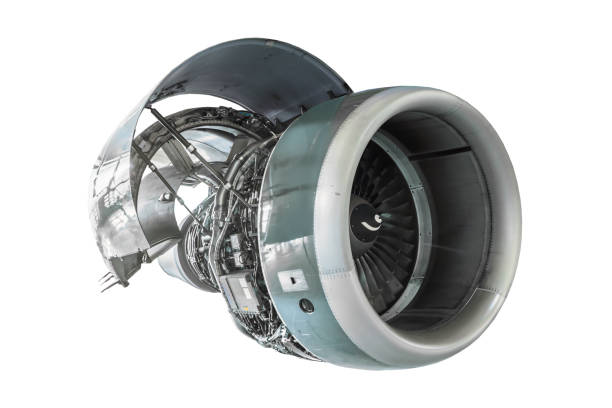 istock Airplane jet engine with open hood, isolated on white background. 1202567909