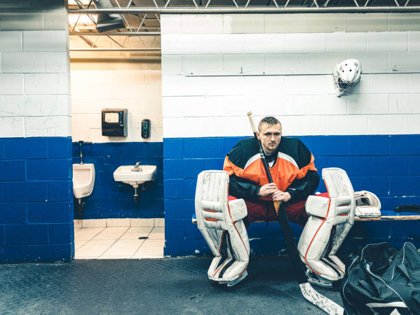 istock Pro Hockey goalie after the training 1202578372