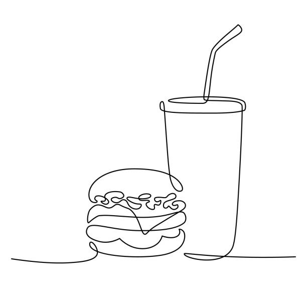 burger und soda takeout essen - menu fast food restaurant food beef stock-grafiken, -clipart, -cartoons und -symbole