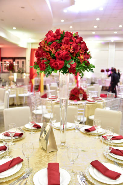 istock Table setting with glasses, plates, napkins and food 1202580855