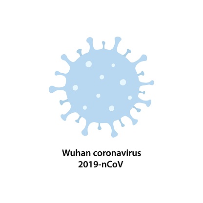 Vector icon of novel virus 2019-nCoV, the COVID-19 isolated on white background. Illustration of abstract model of virus detected in Chine with name. Quarantine concept.