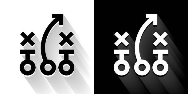 gameplan черно-белая икона с длинной тенью - gameplan stock illustrations