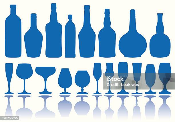 Bouteilles Et Les Verres Vector Vecteurs libres de droits et plus d'images vectorielles de Alcool - Alcool, Alcoolisme, Blanc