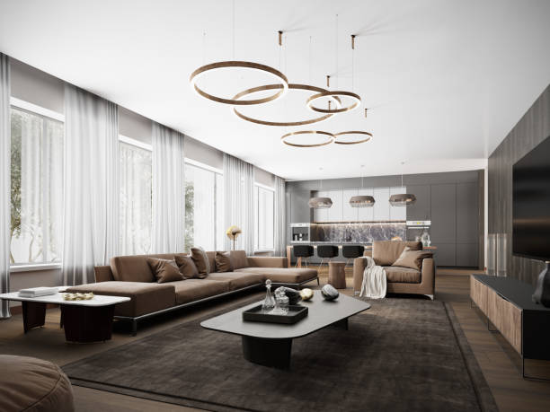 istock Luxury living room with modern kitchen 1202586965