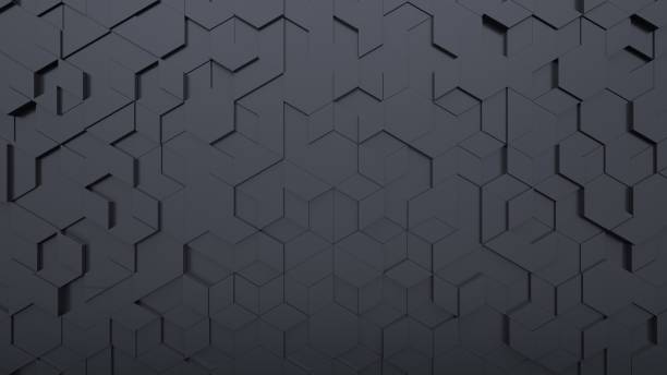Black triangular based tiles background Dark abstract background with technology hexagon and triangle shaped tiles, technology concept, 3D rendering, 3d illustration paper based equipment stock pictures, royalty-free photos & images