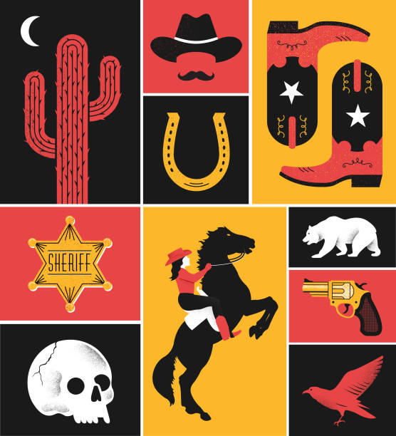 illustrazioni stock, clip art, cartoni animati e icone di tendenza di scena occidentale - wild west boot shoe cowboy