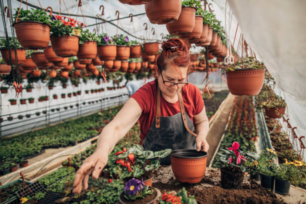 istock Mature woman nursing flowers 1202589374