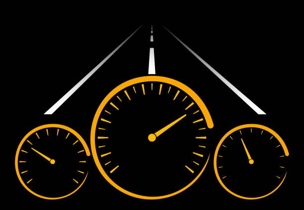 illustrazioni stock, clip art, cartoni animati e icone di tendenza di cruscotto auto di notte - speedometer odometer dial speed