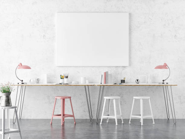 istock Mock up poster in working pace, poster for product presentation, Scandinavian decoration background. 1202598028