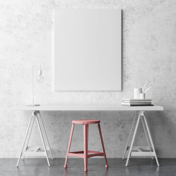 istock Mock up poster in working pace, poster for product presentation, Scandinavian decoration background. 1202598037