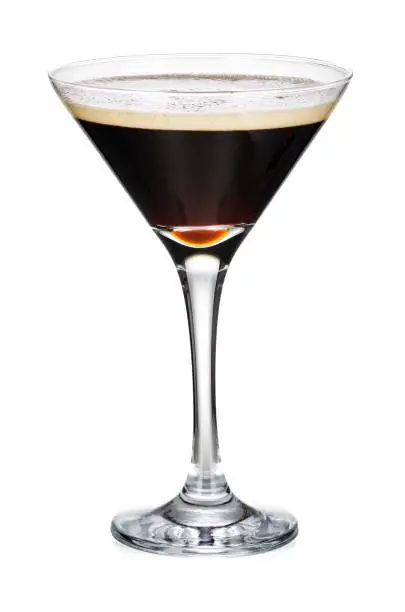 Martini Glass With Black Coffee Isolated On White Background With Clipping Path