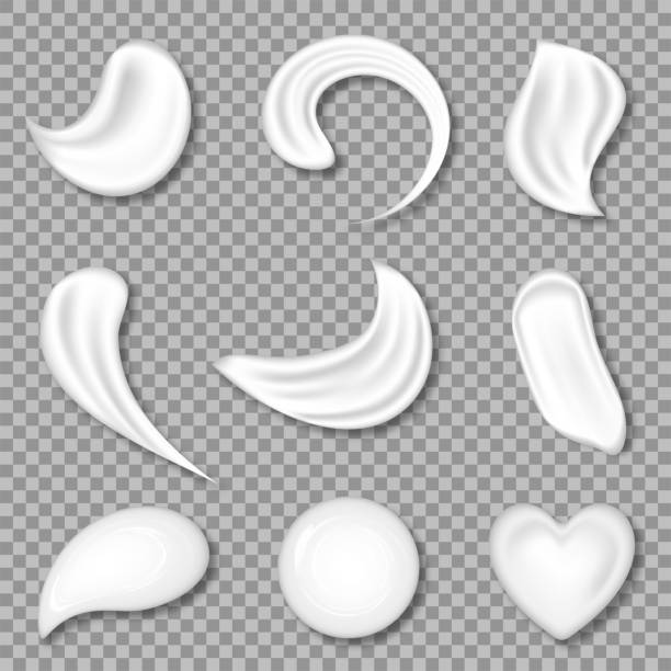 Cosmetic cream texture, white gel, toothpaste or lotion texture. Set of realistic cream smears and drops, cosmetic swatches isolated on transparent background Cosmetic cream texture, white gel, toothpaste or lotion texture. Set of realistic cream smears and drops, cosmetic swatches isolated on transparent background. Vector white-lotion-texture stock illustrations