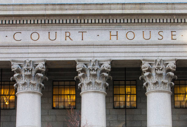 Close up of Courthouse building with pillars and columns .