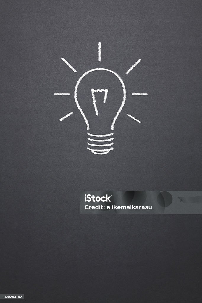 blackboard with chalk drawing of a light bulb creativity sign Chalkboard - Visual Aid Stock Photo