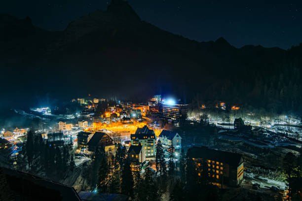 istock Aerial view on Dombay ski resort at night 1202608301