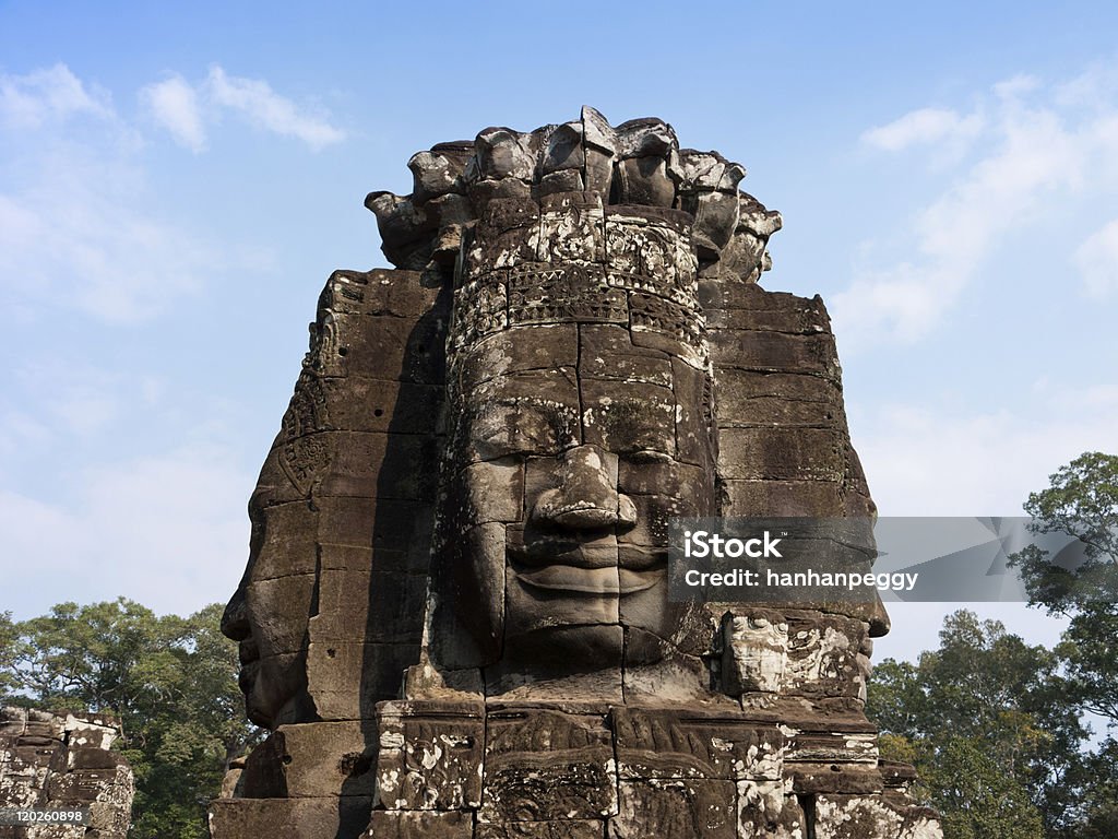 Байон улыбка лицо, Ангкор-Том Камбоджа - Стоковые фото Азия роялти-фри