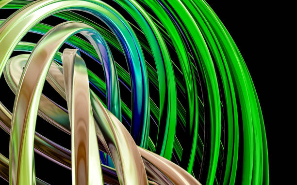 istock Colorful glossy futuristic modern abstract architectural screw pattern metal strucuture 3d render illustration 1202614675
