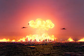 Exploding atomic bomb over a city