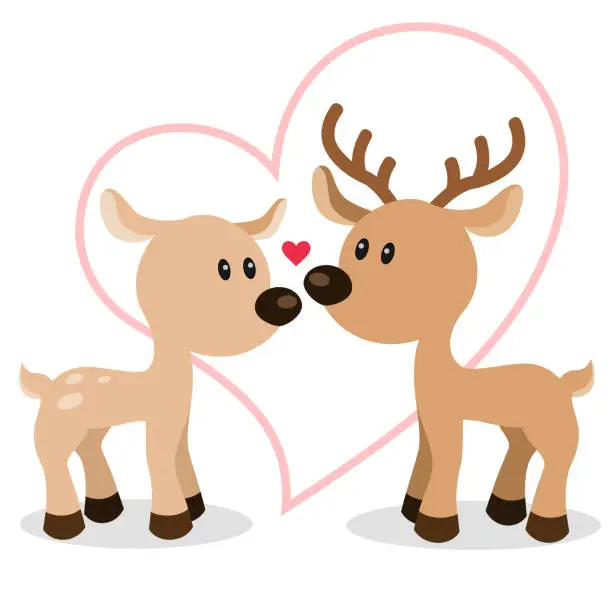 Vector illustration of Cute Deer Couple Vector Illustration on White