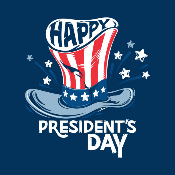 ilustraciones, imágenes clip art, dibujos animados e iconos de stock de feliz diseño del día del presidente con la ilustración vectorial del sombrero del tío sam - presidents day