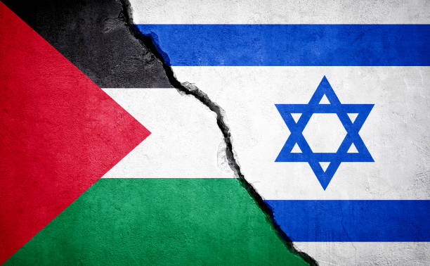 Palestine and Israel conflict. Palestine and Israel conflict. Country flags on broken wall. israel and palestine stock pictures, royalty-free photos & images