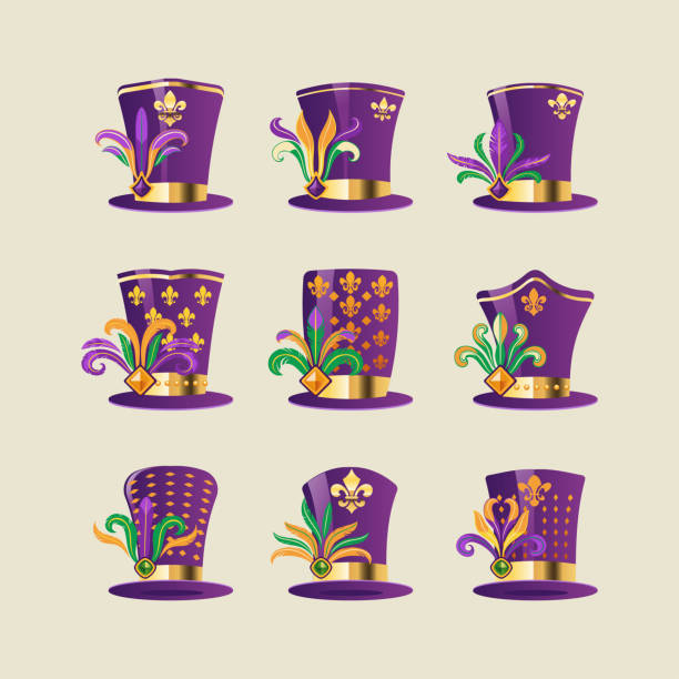 Set of Mardi Gras Hat Carnival Vector Illustration Set of Mardi Gras Hat Carnival Vector Illustration circus clown carnival harlequin stock illustrations