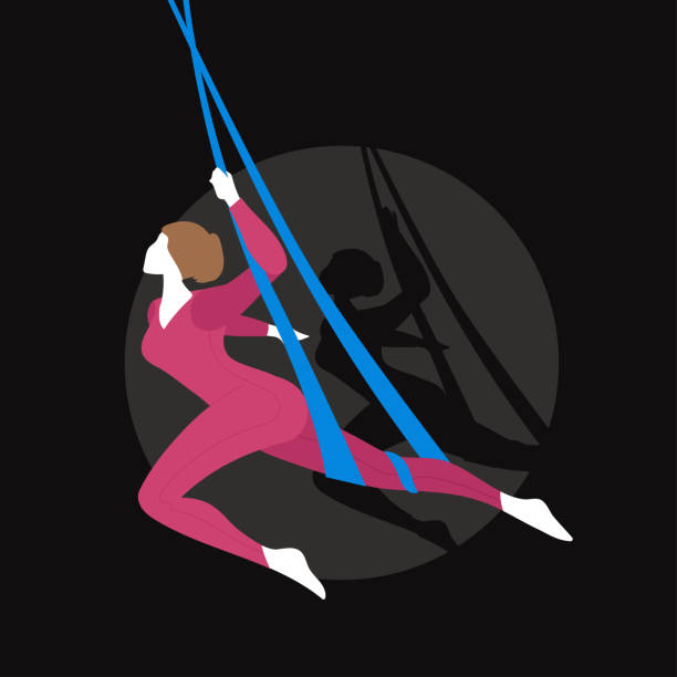 ilustrações, clipart, desenhos animados e ícones de a garota pendura no trapézio de cabeça para baixo - yoga class flash