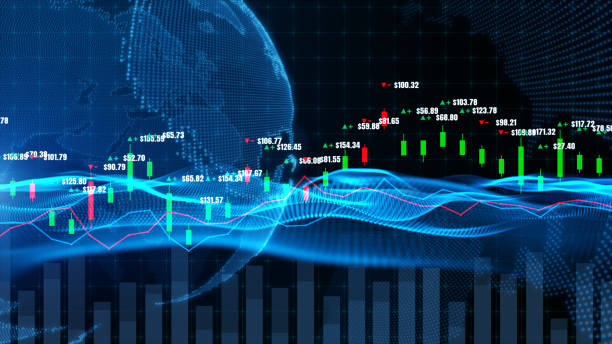 grafico a candele con dati digitali, tendenza al rialzo o al ribasso del prezzo del trading di borsa o di borsa, investimenti e concetto finanziario. - candlestick holder chart forex graph foto e immagini stock