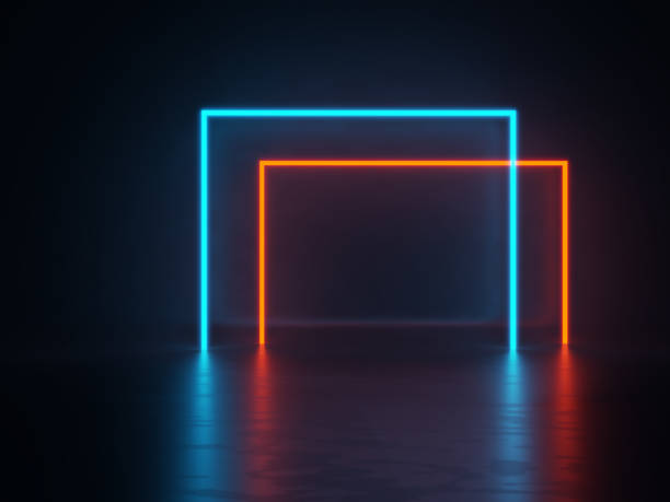 istock Futuristic Sci-Fi Neon Light Shapes in dark room With Empty Space For Text ,3D  Illustration 1202626703