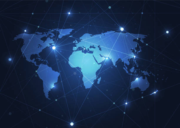 istock Global network connection. World map point and line composition concept of global business. Vector Illustration 1202628243