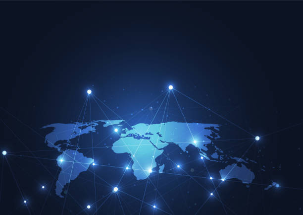 istock Global network connection. World map point and line composition concept of global business. Vector Illustration 1202628393