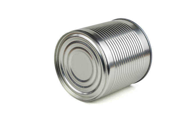 istock A tin can lying on its side isolated on a white background. 1202629181