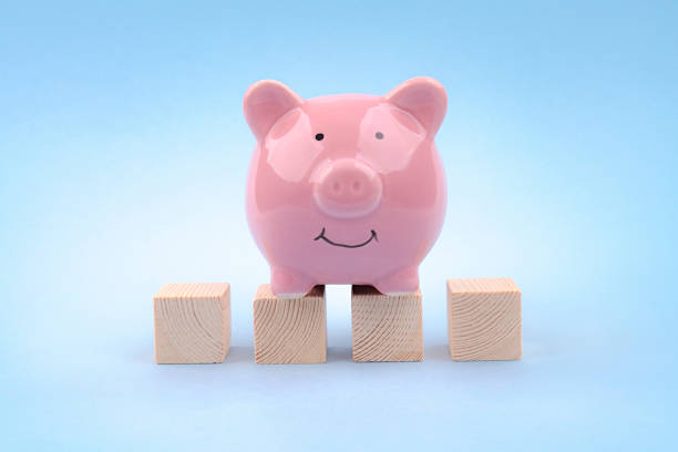 istock Piggy bank isolated blue background 1202630297