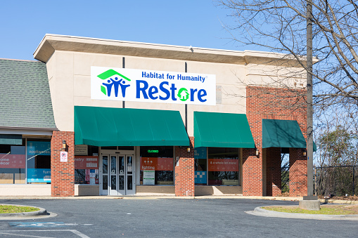 Charlotte, NC, USA-26 Jan 2020: A Habitat for Humanity ReStore, on Wilkinson Boulevard.