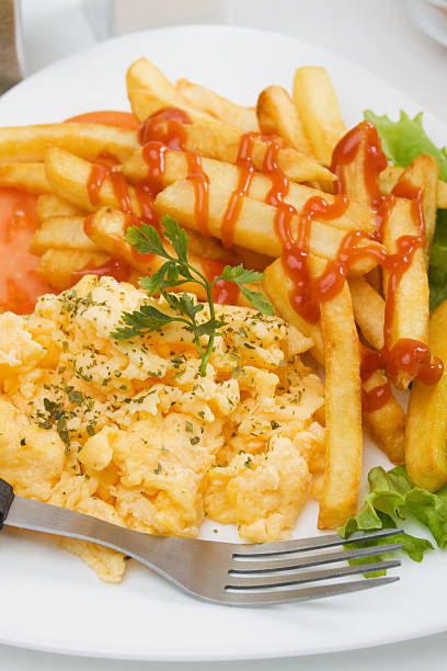 istock Scrambled egg with french fries 120263275