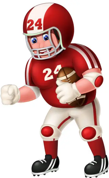 Vector illustration of Cool Rugby American Football Player Boy In Red White Uniform Cartoon