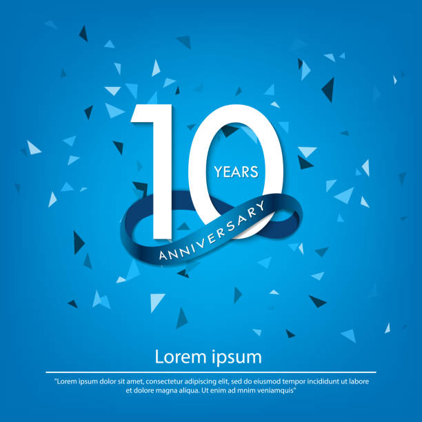 10th years anniversary celebration emblem. white anniversary logo isolated with blue circle ribbon. vector illustration template design for web, poster, flyers, greeting card and invitation card 10th years anniversary celebration emblem. white anniversary logo isolated with blue circle ribbon. vector illustration template design for web, poster, flyers, greeting card and invitation card 10 year anniversary celebration stock illustrations