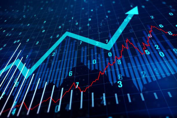 istock Financial chart with upward arrow. Growth and Progress Concept. 3D Rendering 1202641155
