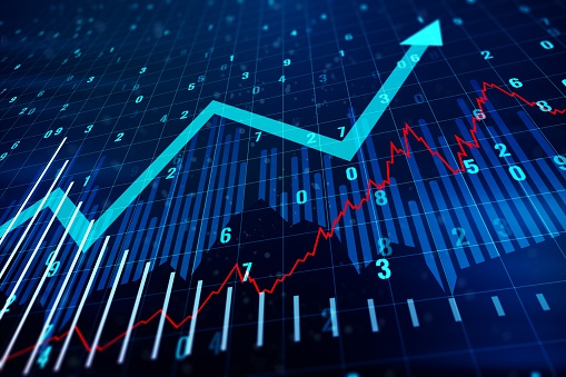 Financial Progress Financial Chart With Upward Arrow Growth And Progress Concept 3d ...