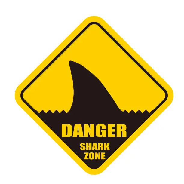 Vector illustration of A warning sign with shark symbol on white background.