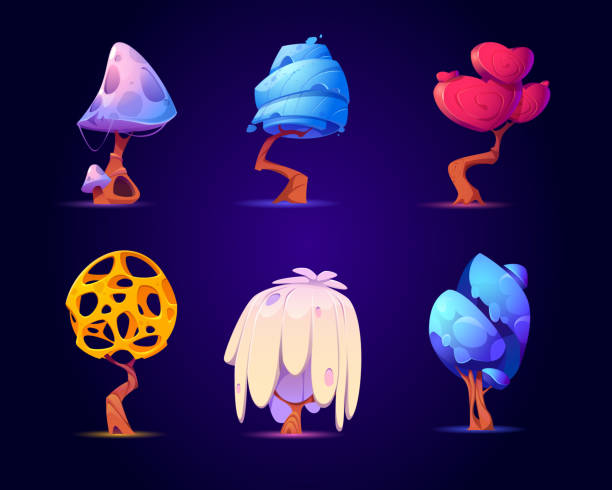 エイリアンの魔法の世界についてのuiゲームのためのファンタジーツリー - cartoon mushroom fairy fairy tale点のイラスト素材／クリップアート素材／マンガ素材／アイコン素材