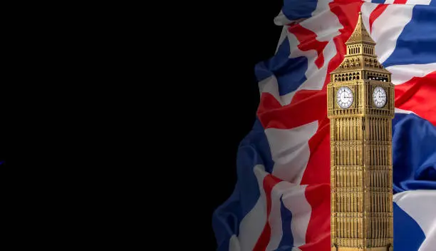 Photo of British union jack flag and Big Ben Clock Tower